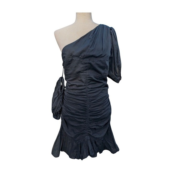 NWT Isabel Marant Etoile Lecia Black‎ One Shoulder Ruched Mini Dress Size 42/10 - Picture 10 of 10